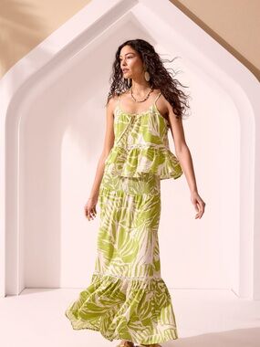 NWT- XIX PALMS X TRIBAL Green Palm Print KEY LARGO EYELET 2 Piece Set Size Small
